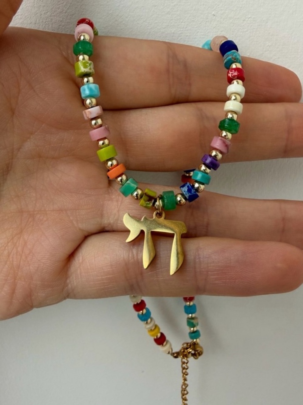 Multicolor Beaded CHAI Pendant Necklace